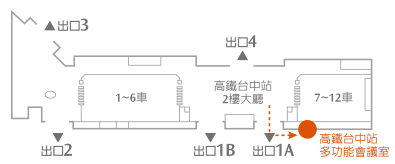 多功能會議室位於高鐵台中站1A出口左轉30公尺處