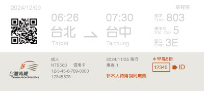 身分證字號或護照號碼末5碼位於QR Code紙票右下方顯示