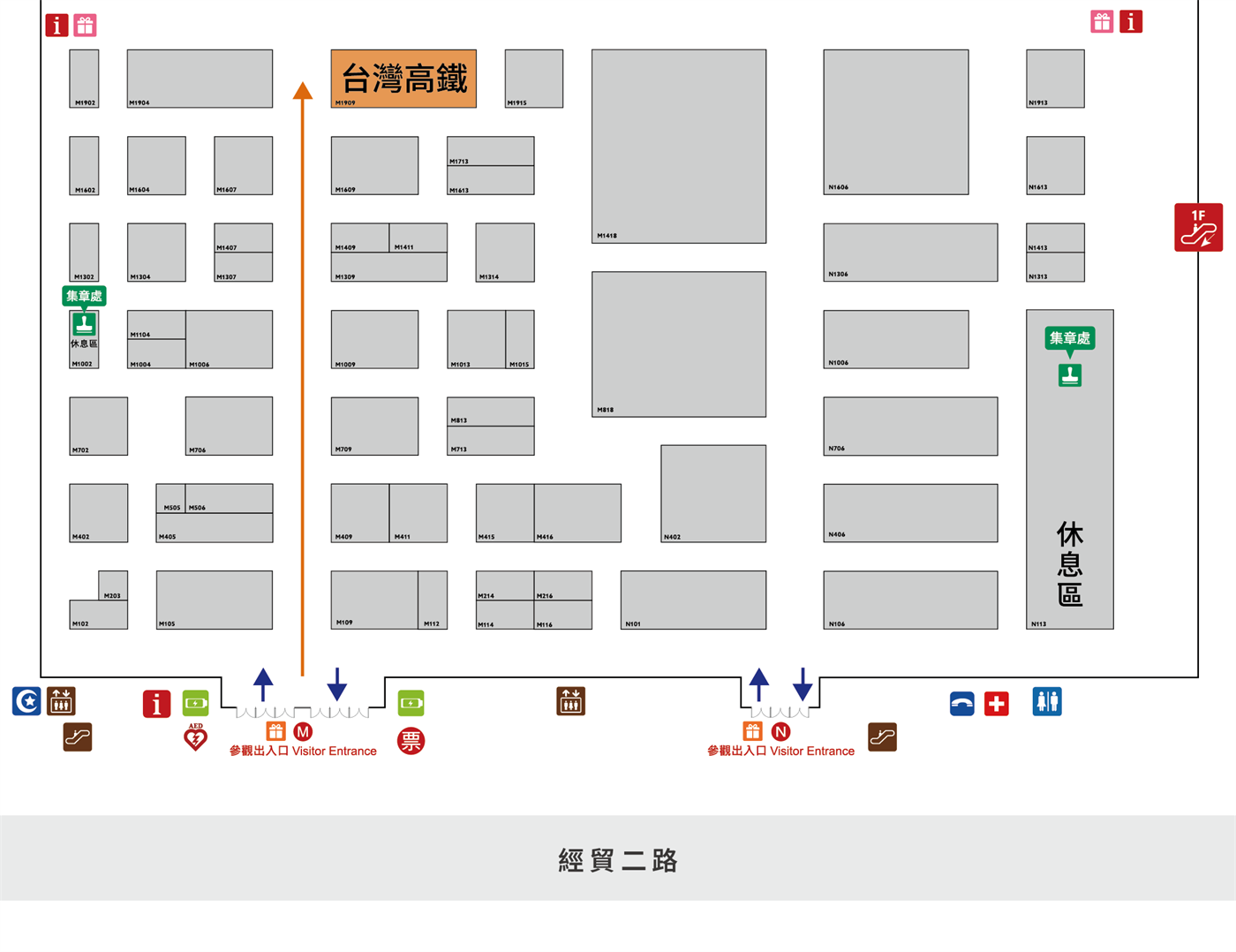 南港展覽館1館4樓 展區平面圖,台灣高鐵展攤 M1909 位置